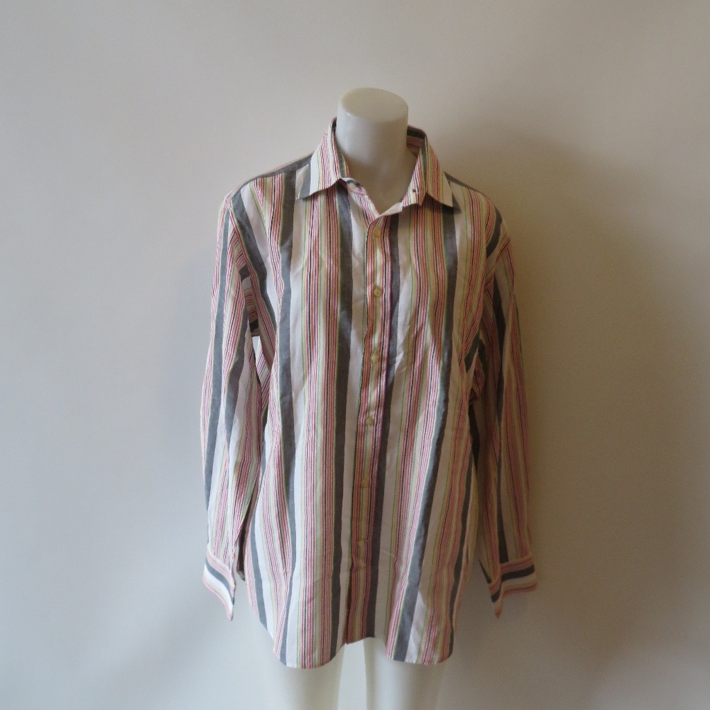 ETRO WHITE/MULTI STRIPED BUTTON DOWN SHIRT L*